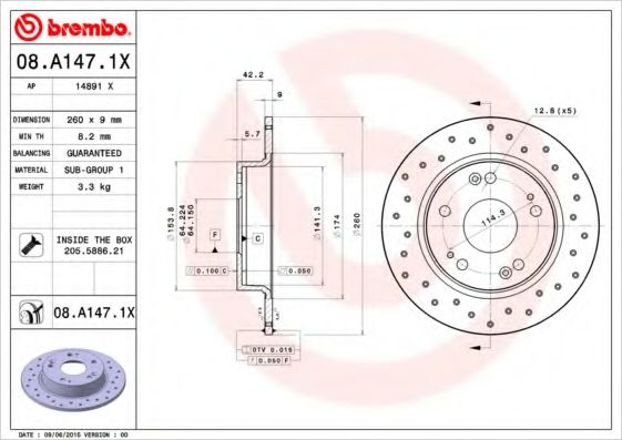BREMBO 08A1471X Тормозные диски BREMBO для HONDA