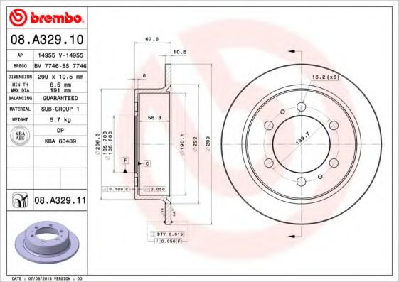 BREMBO 08A32911 Тормозные диски для SSANGYONG