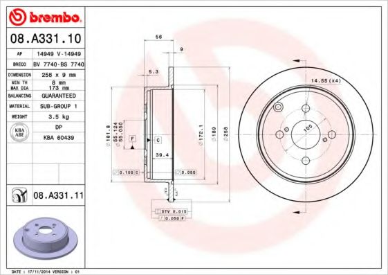 BREMBO 08A33110 Тормозные диски для TOYOTA