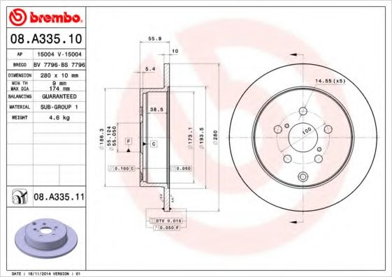BREMBO 08A33510 Тормозные диски BREMBO для TOYOTA