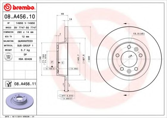 BREMBO 08A45610 Тормозные диски для FIAT