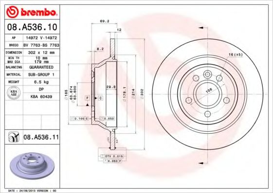 BREMBO 08A53611 Тормозные диски для VOLVO XC70
