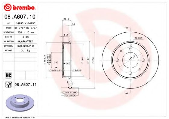 BREMBO 08A60711 Тормозные диски для MITSUBISHI MIRAGE