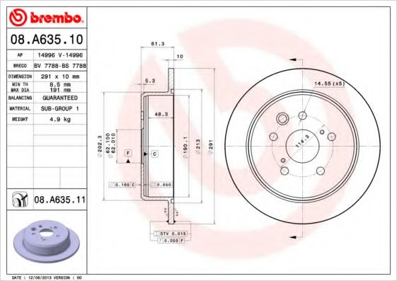 BREMBO 08A63510 Тормозные диски BREMBO для LEXUS