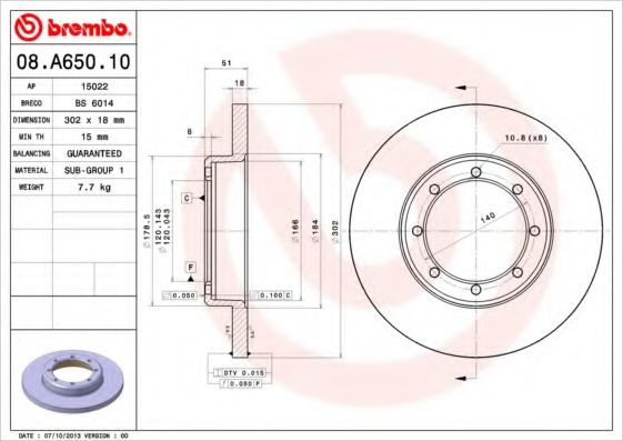 BREMBO 08A65010 Тормозные диски для NISSAN NV400
