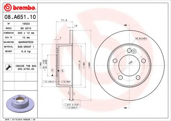 BREMBO 08A65110 Тормозные диски BREMBO для RENAULT
