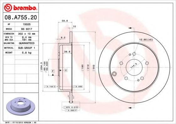BREMBO 08A75520 Тормозные диски BREMBO для MITSUBISHI