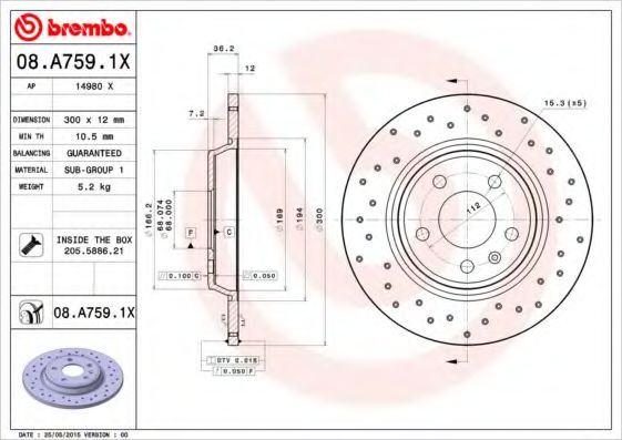 BREMBO 08A7591X Тормозные диски для AUDI A7