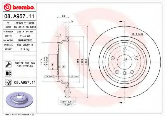 BREMBO 08A95711 Тормозные диски BREMBO для MERCEDES-BENZ