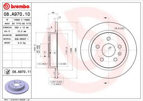 BREMBO 08A97010 Тормозные диски BREMBO для CHEVROLET