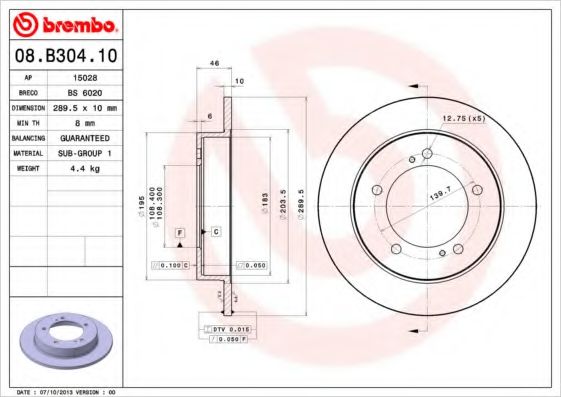 BREMBO 08B30410 Тормозные диски для SUZUKI JIMMY