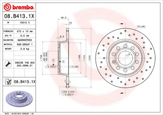 BREMBO 08B4131X Тормозные диски BREMBO для SKODA