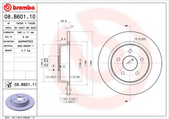 BREMBO 08B60111 Тормозные диски для FORD ESCAPE