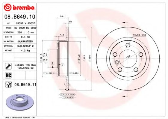 BREMBO 08B64910 Тормозные диски для MINI