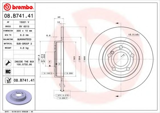 BREMBO 08B74141 Тормозные диски для MERCEDES-BENZ SLK