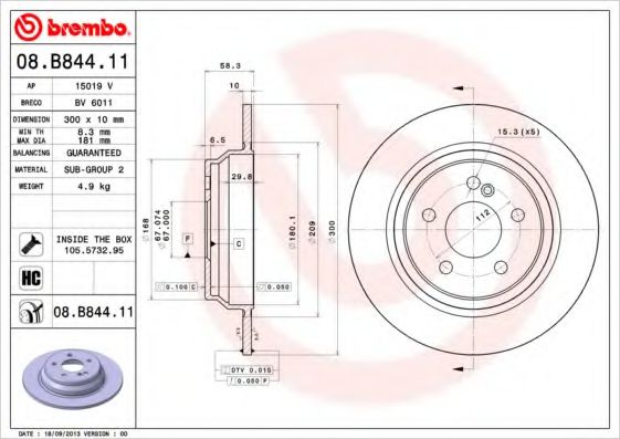 BREMBO 08B84411 Тормозные диски BREMBO для MERCEDES-BENZ