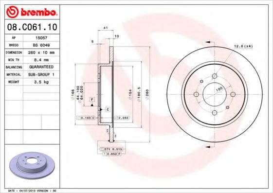 BREMBO 08C06110 Тормозные диски BREMBO для MITSUBISHI