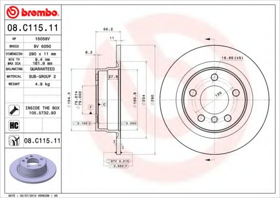 BREMBO 08C11511 Тормозные диски для BMW