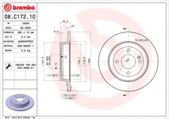 BREMBO 08C17210 Тормозные диски BREMBO для KIA