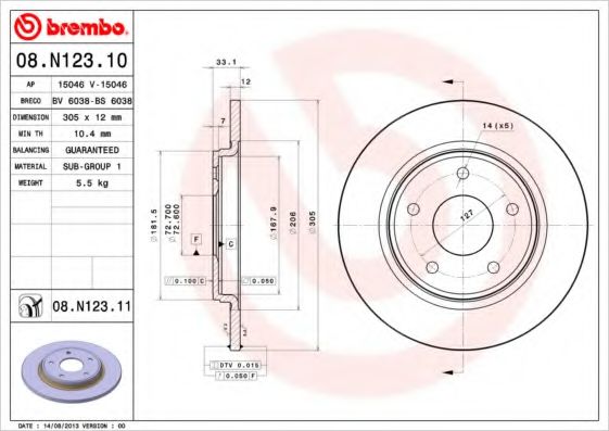 BREMBO 08N12310 Тормозные диски BREMBO для DODGE