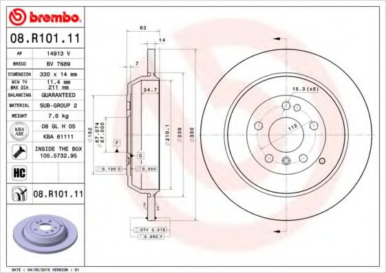 BREMBO 08R10111 Тормозные диски для MERCEDES-BENZ R-CLASS