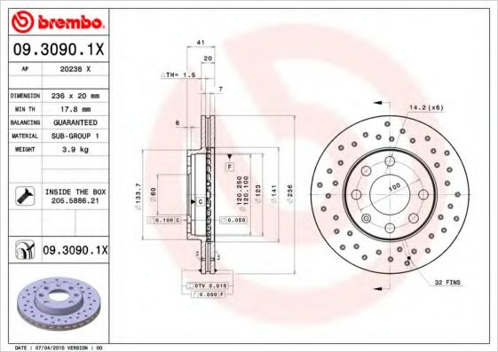 BREMBO 0930901X Тормозные диски для CHEVROLET