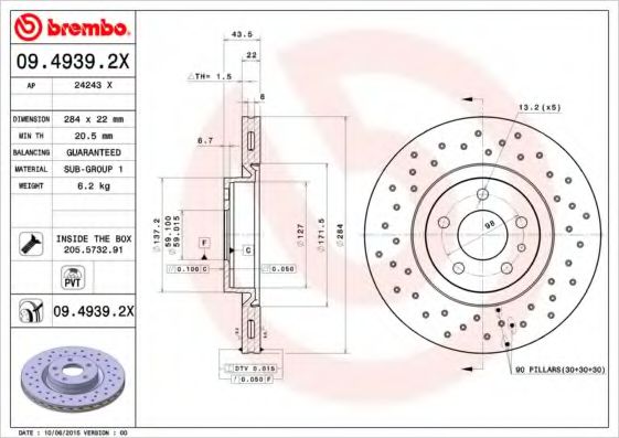 BREMBO 0949392X Тормозные диски для ALFA ROMEO 147