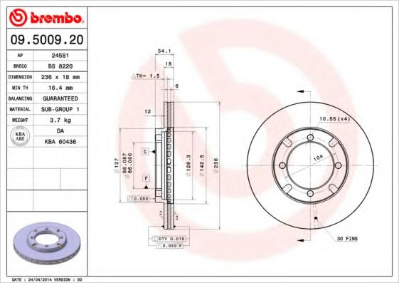 BREMBO 09500920 Тормозные диски BREMBO для MITSUBISHI
