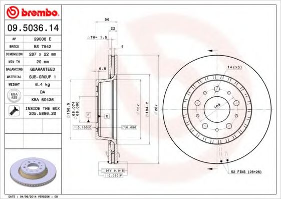 BREMBO 09503614 Тормозные диски для VOLVO 940