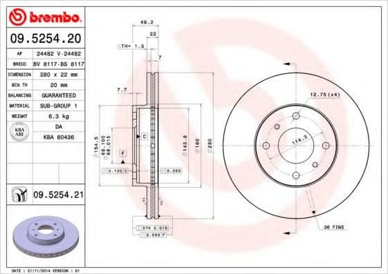 BREMBO 09525420 Тормозные диски для NISSAN 240 SX
