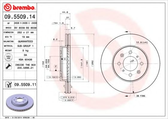 BREMBO 09550911 Тормозные диски для ROVER 200