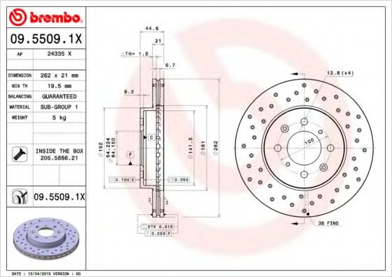 BREMBO 0955091X Тормозные диски для HONDA CRX