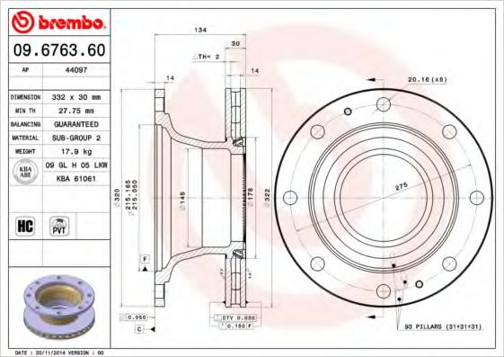 BREMBO 09676360 Тормозные диски для IVECO