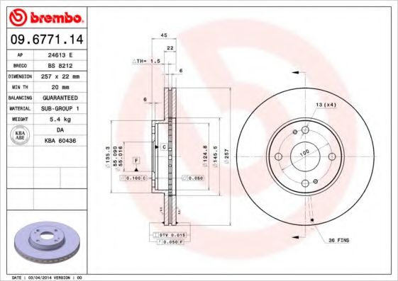 BREMBO 09677114 Тормозные диски для MAZDA MX-3