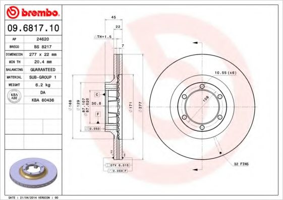 BREMBO 09681710 Тормозные диски для MITSUBISHI GALLOPER