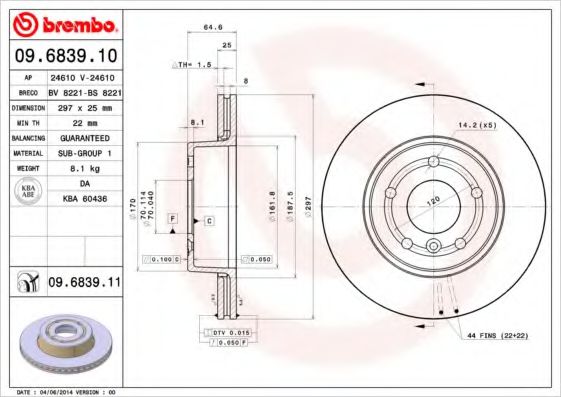 BREMBO 09683910 Тормозные диски BREMBO для LAND ROVER