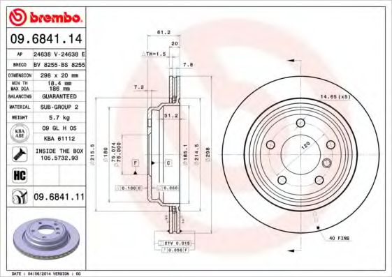 BREMBO 09684111 Тормозные диски для BMW