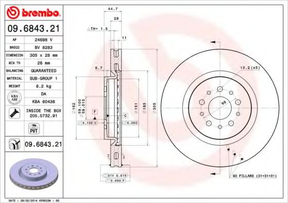 BREMBO 09684321 Тормозные диски для ALFA ROMEO 156