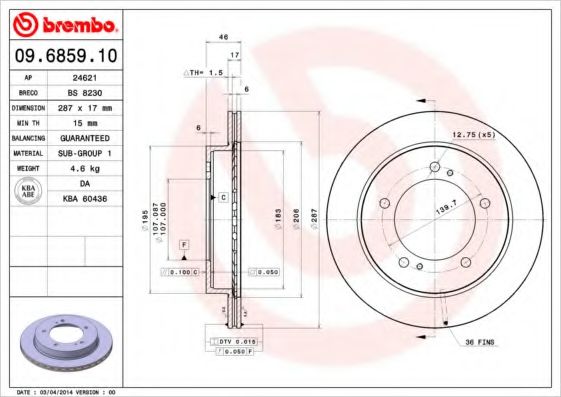 BREMBO 09685910 Тормозные диски BREMBO для SUZUKI