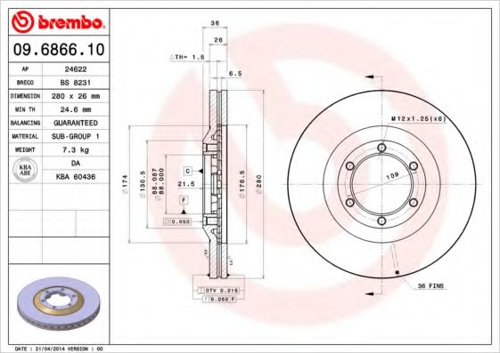 BREMBO 09686610 Тормозные диски для ISUZU TROOPER