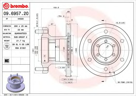 BREMBO 09695720 Тормозные диски BREMBO для IVECO