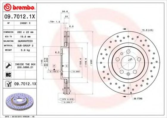 BREMBO 0970121X Тормозные диски для SKODA