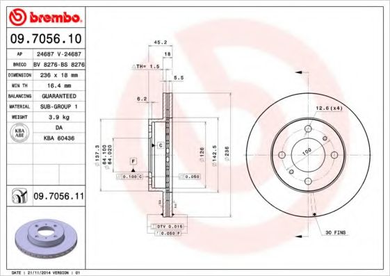 BREMBO 09705610 Тормозные диски для MITSUBISHI LANCER