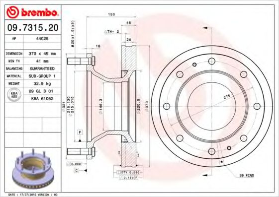 BREMBO 09731520 Тормозные диски для IVECO
