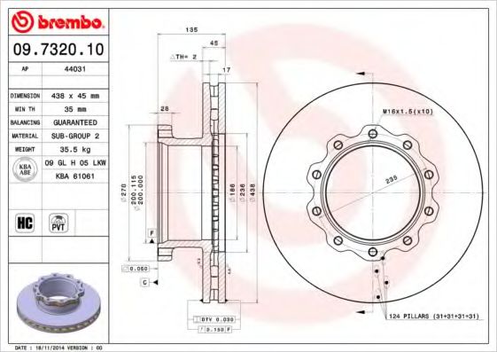 BREMBO 09732010 Тормозные диски для MAN F