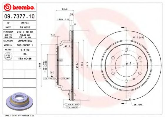 BREMBO 09737710 Тормозные диски для ISUZU