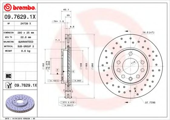 BREMBO 0976291X Тормозные диски для CHEVROLET NABIRA