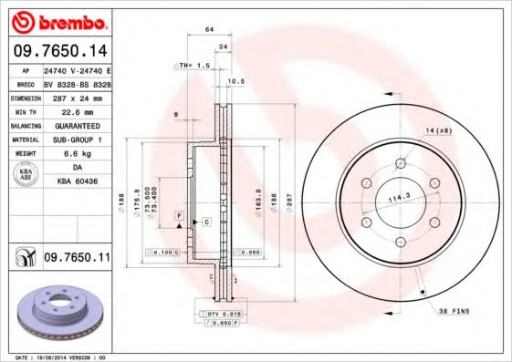 BREMBO 09765011 Тормозные диски BREMBO для DODGE
