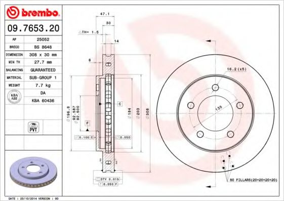 BREMBO 09765320 Тормозные диски для FORD USA