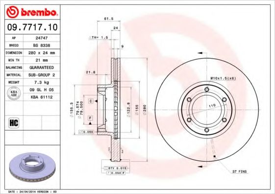 BREMBO 09771710 Тормозные диски BREMBO для RENAULT